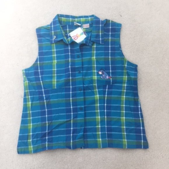 Disney Vintage Eeyore Women’s Plaid Sleeveless Button Down Collar Top Medium NWT - Picture 8 of 10
